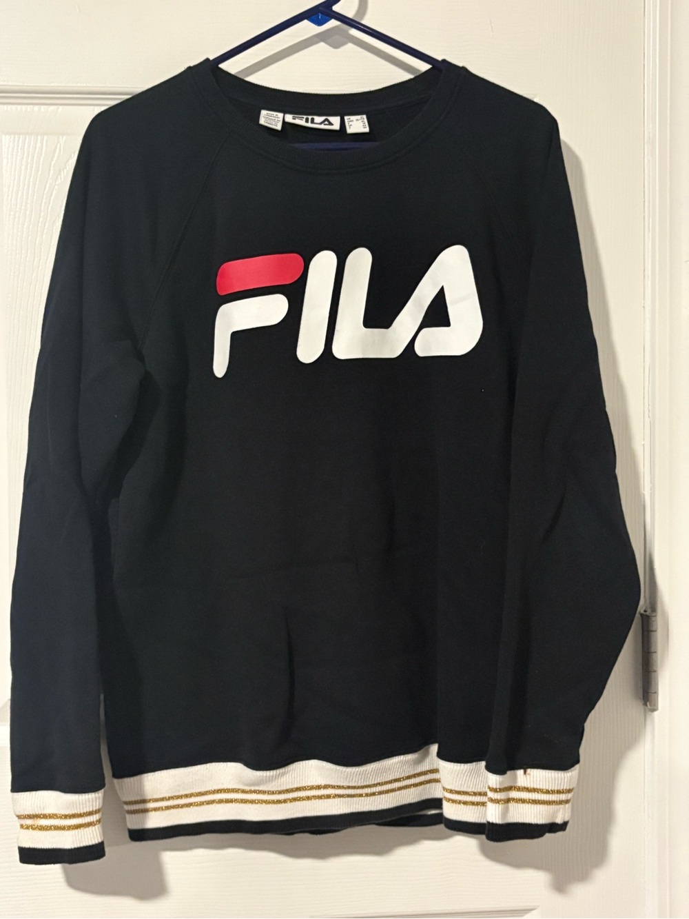 FILA Black Crewneck Sweater with White Logo and Red Accent
